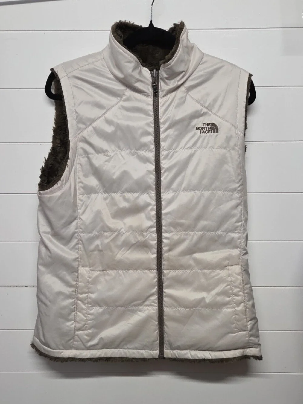 The North Face Reverible Women's Olive Brown Faux Fur Vest Size Large